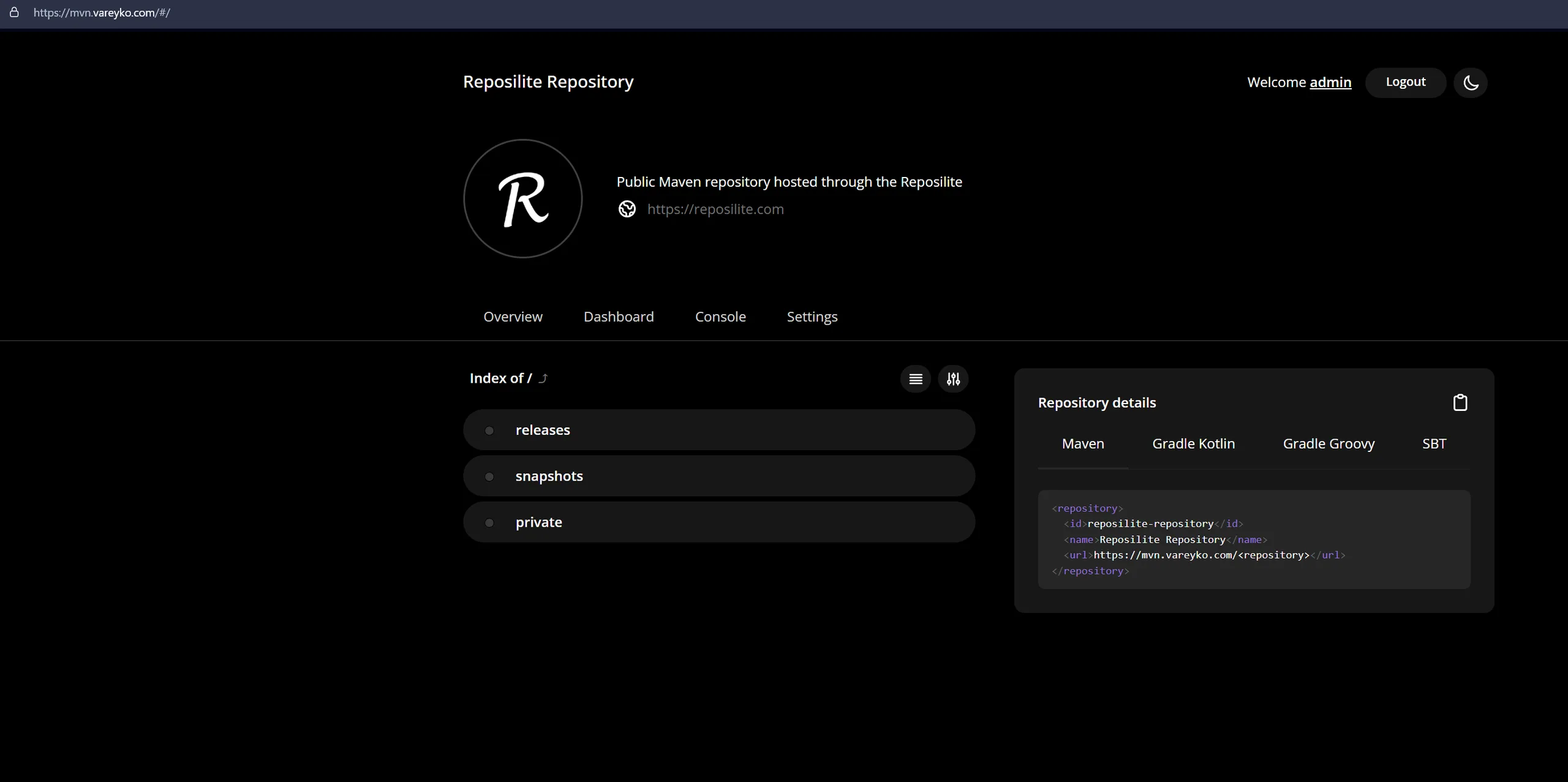 Own Reposilite screenshot 1
